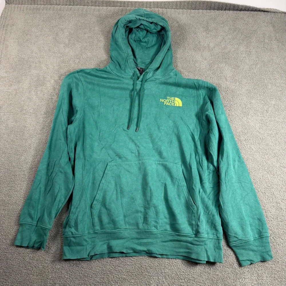 The North Face Mens Large Green Graphic Logo Pullover Hoodie Fleece Kangaroo